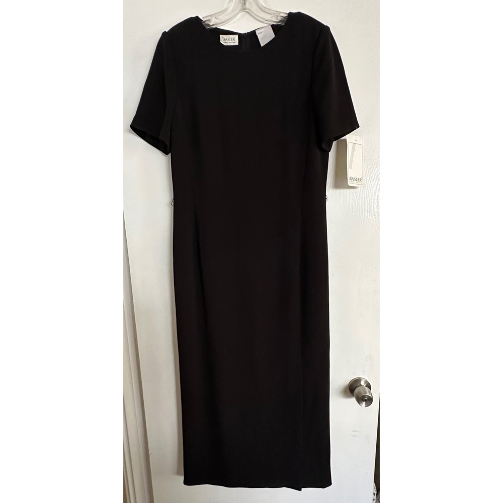Basler Horst Black Short Sleeve Sheath Midi Dress Shoulder Pads Size 8 $425